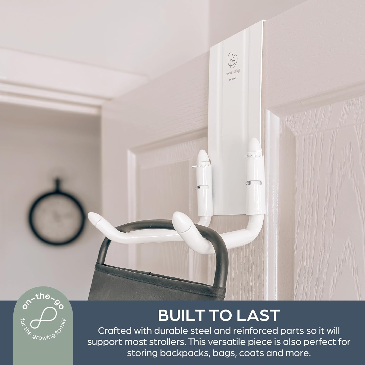 Dreambaby StrollAway Over The Door Baby Stroller Hanger – Heavy Duty Metal Hook Organizer with 50lb Load Capacity